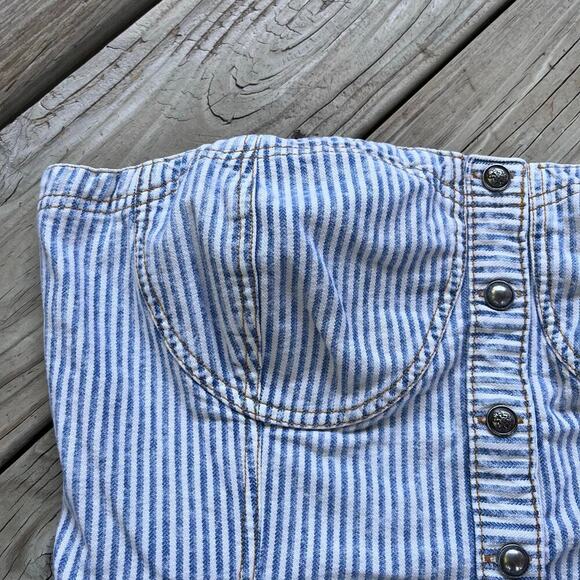 Anthropologie Pilcro Women's Blue Striped Denim Sleeveless Crop Top Size XL - Picture 6 of 10